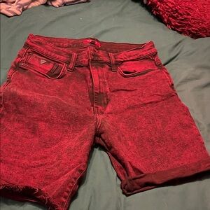 Guess Red Acid-Wash Denim Cutoff Shorts